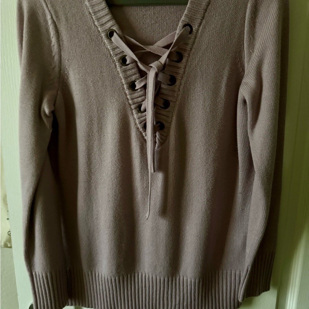Soho Purple V-Neck Sweater with Lace-Up Detail